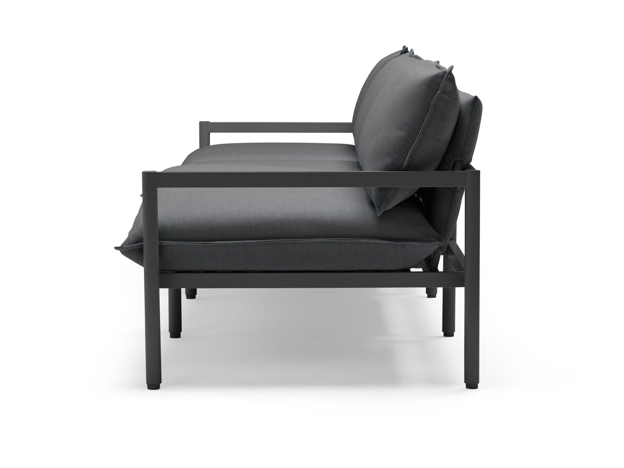 Side view of 3 seat black outdoor sofa